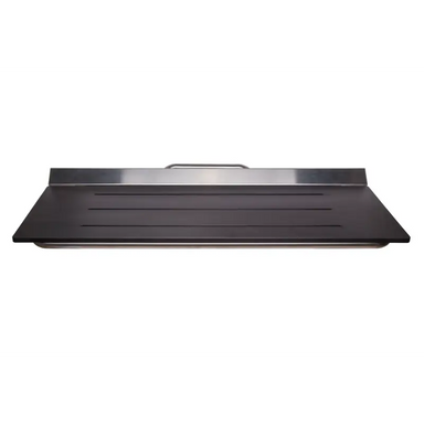 Metlam folding shower seat in black compact laminate for accessible bathrooms - front angle.