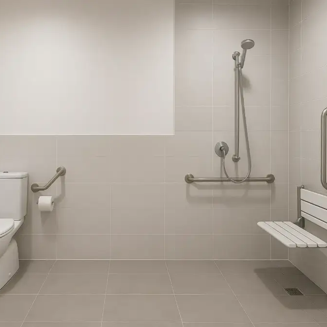 as1428.1 compliant accessible bathroom with grab rails and shower seat – Australian Standards accessibility guide