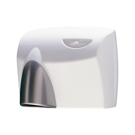 ASI JD MacDonald Autobeam Hand Dryer With White Silver Gloss Nozzle Front View