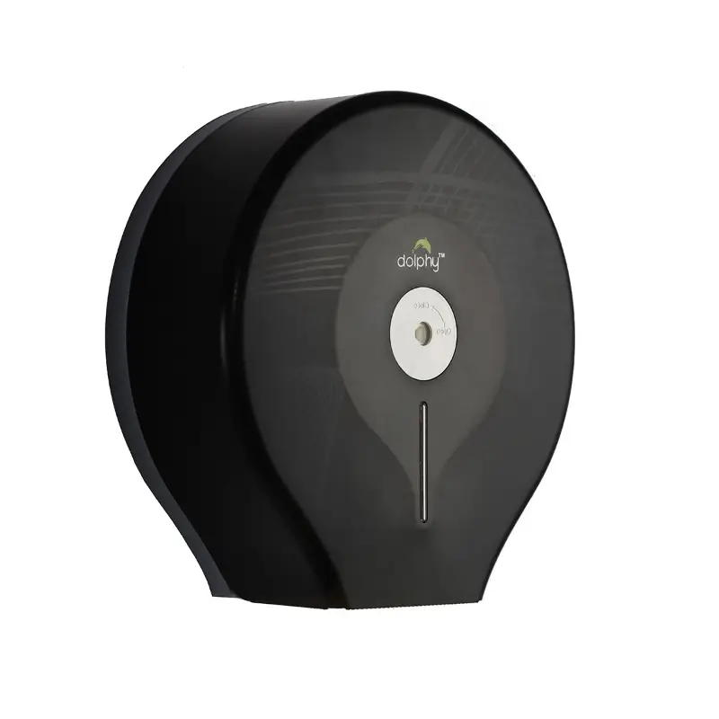 DOLPHY Classic Jumbo Toilet Roll Dispenser - Black Side Facing View