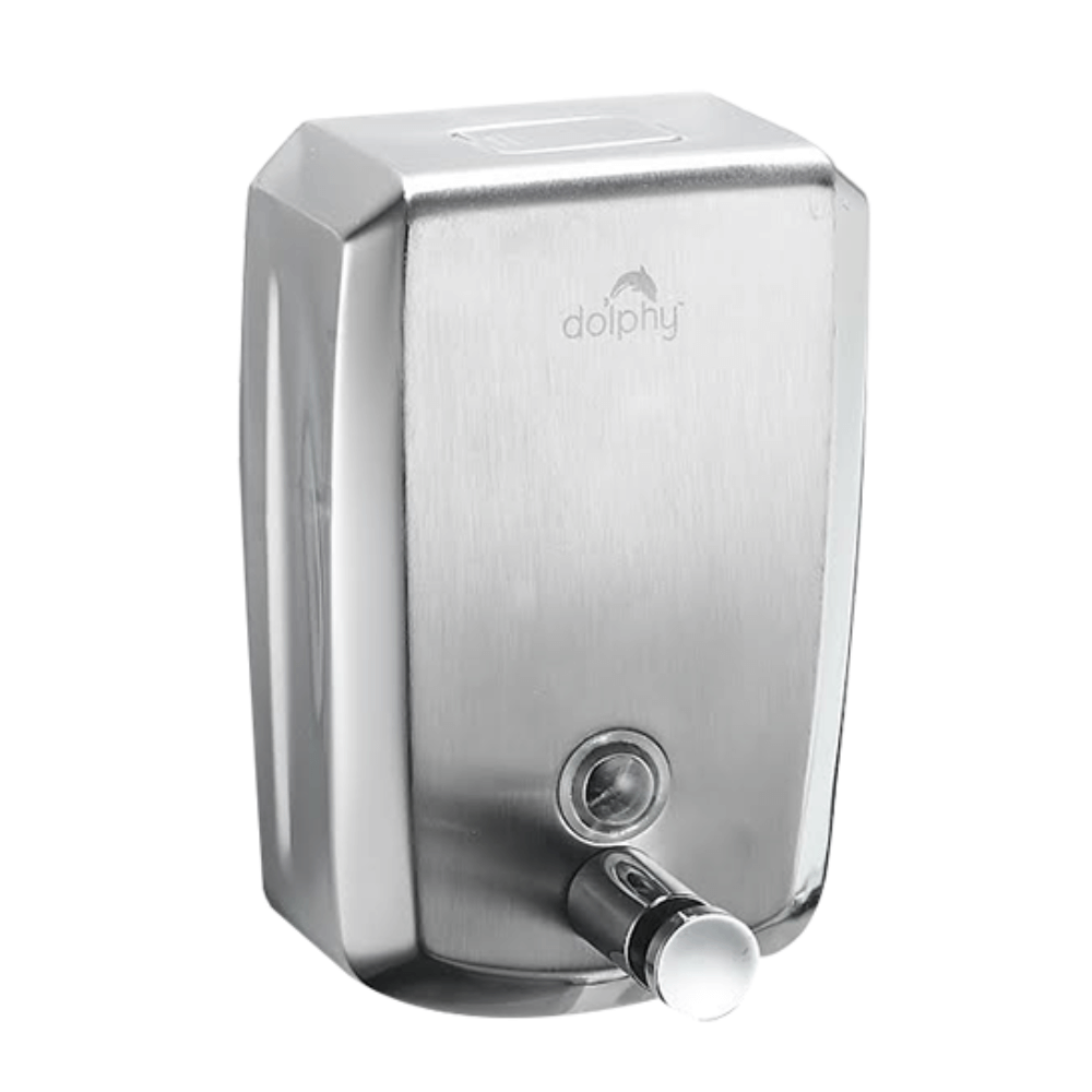 DOLPHY stainless steel soap dispenser 500ml front left view in polished silver finish