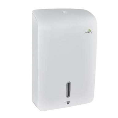 Dolphy Jumbo Ultraslim paper towel dispenser in white finish front view wall mounted