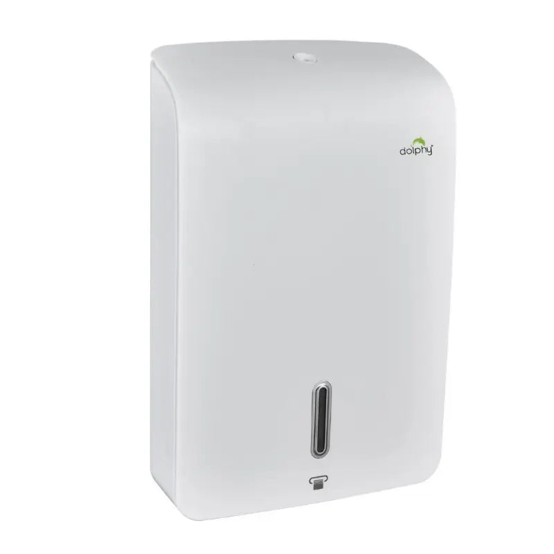 Dolphy Jumbo Ultraslim paper towel dispenser in white finish front view wall mounted