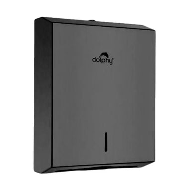 Dolphy slimline stainless steel paper towel dispenser in black finish wall mounted Front View