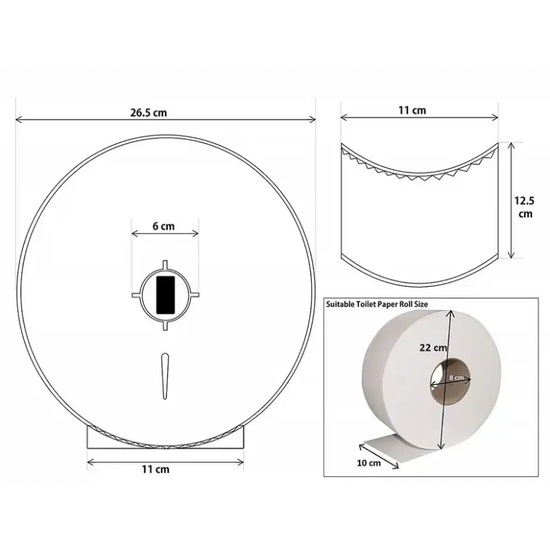 Dolphy Stainless Steel Jumbo Toilet Paper Dispenser Roll Size Guide