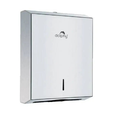 Dolphy stainless steel slimline paper towel dispenser in silver finish Front View