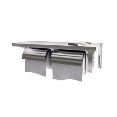 Dolphy Stainless Twin Toilet Roll Holder with Shelf Front View