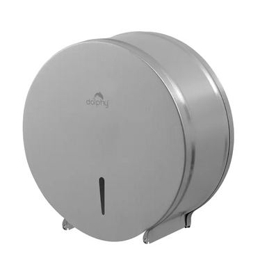 Dolphy Steel Jumbo Toilet Paper Roll Dispenser Silver Front View