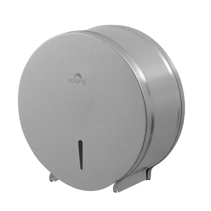 Dolphy Steel Jumbo Toilet Paper Roll Dispenser Silver Front View