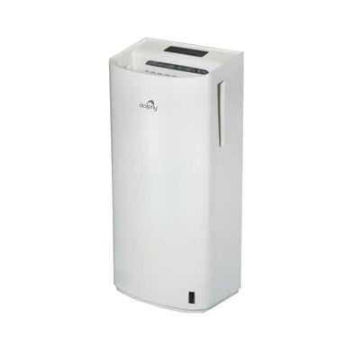 Dolphy White Jet Hand Dryer With Brushless Motor – right side angled view showing white ABS housing, top-entry hand slot and infrared sensor