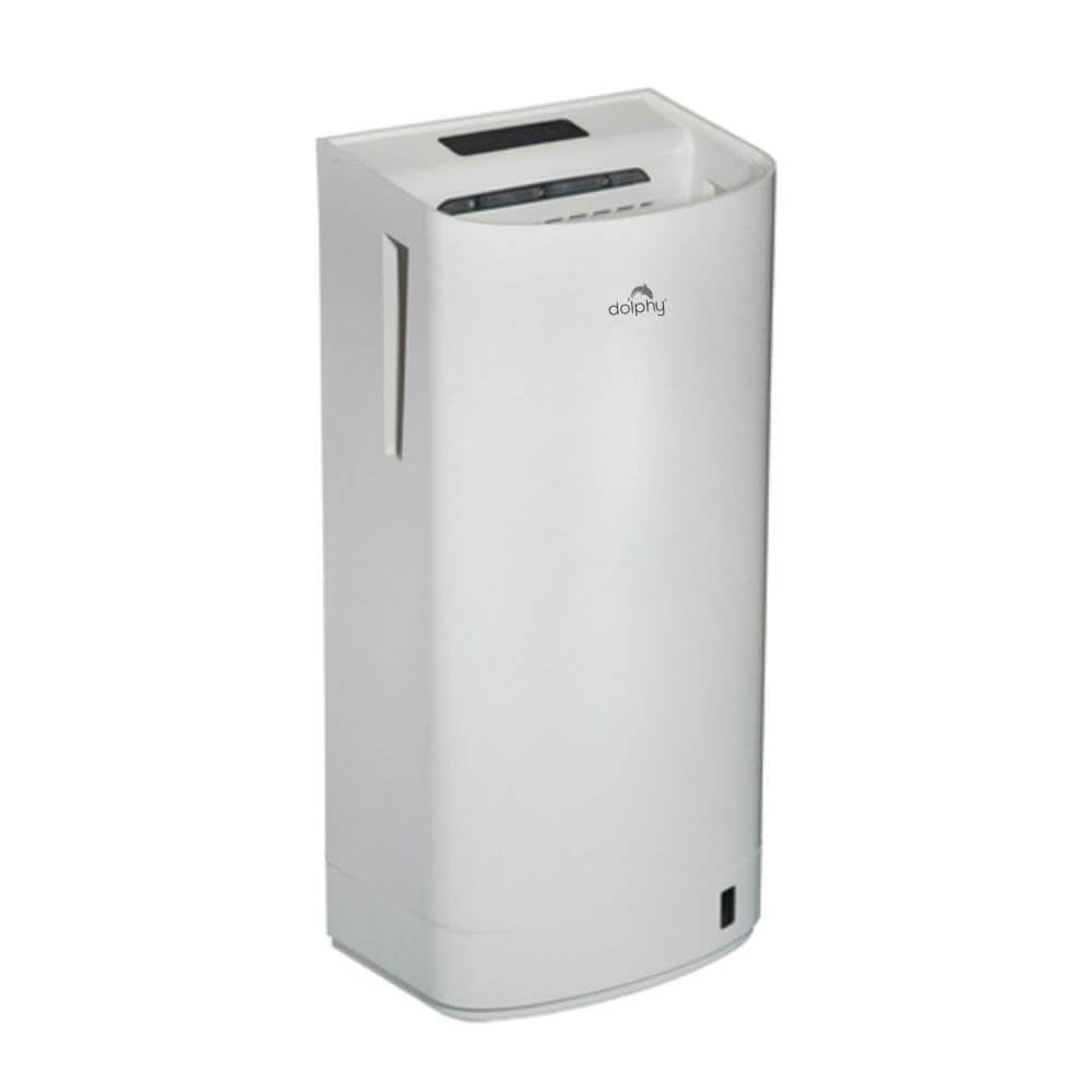 Dolphy White Jet With Brushless Motor – front-facing view showing full white ABS body, Dolphy logo, vertical air slot and top hand-entry opening