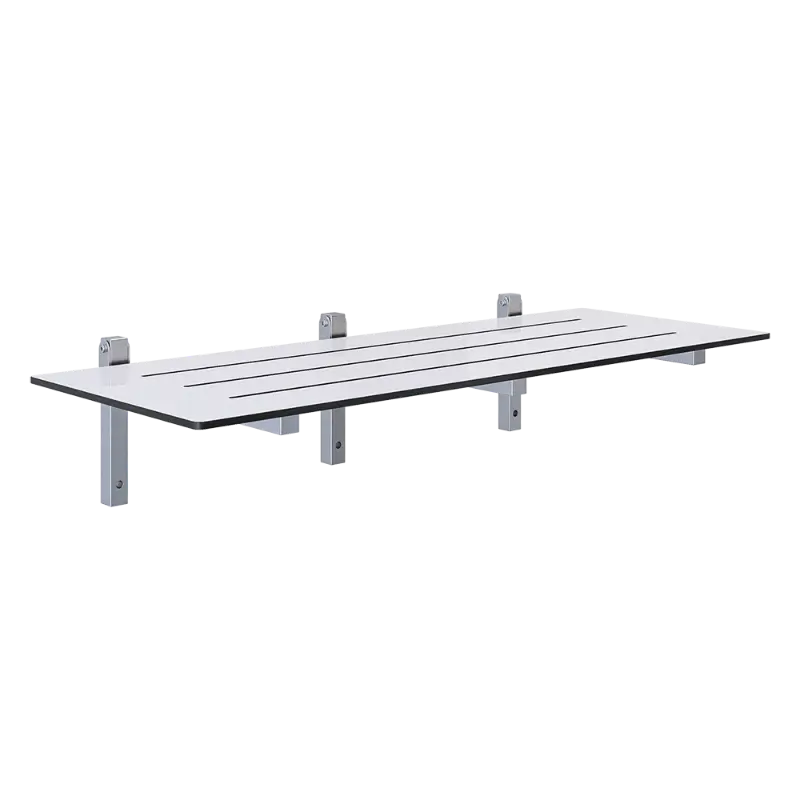 Metlam accessible folding shower seat front view with white laminate seat