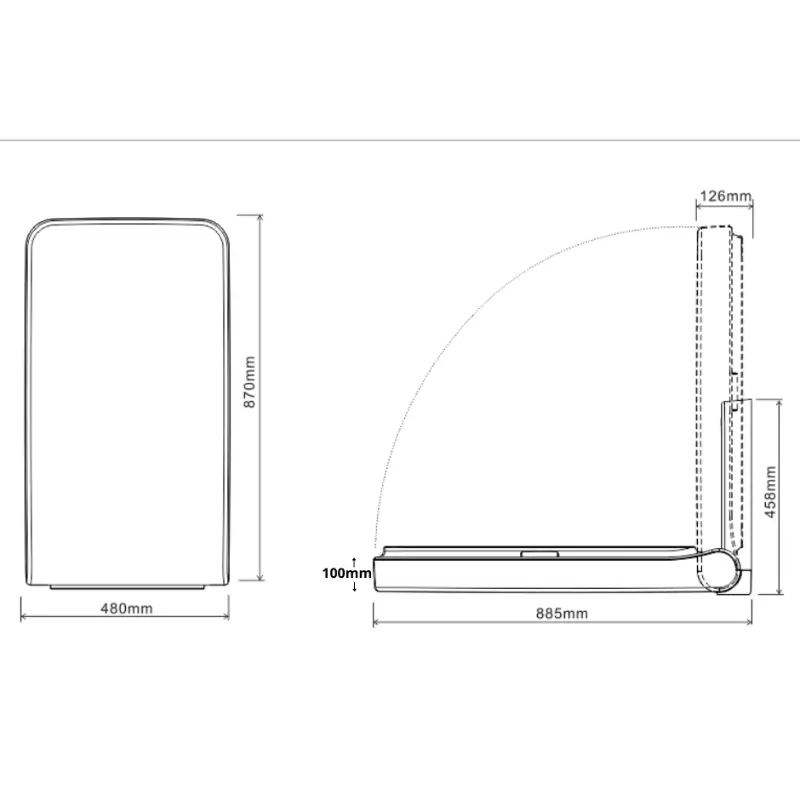 Metlam ML_8100V vertical change station technical drawing showing open and closed dimensions