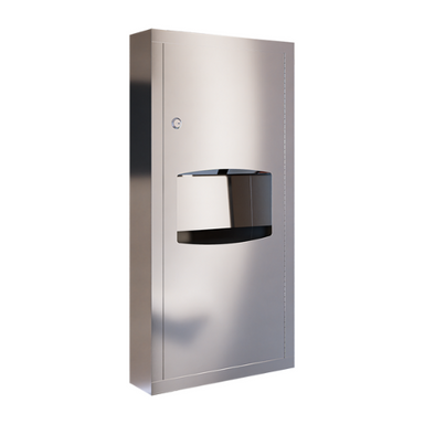Metlam Paper Towel Dispenser Waste Receptacle Surface Mounted in Satin Stainless Steel Front View