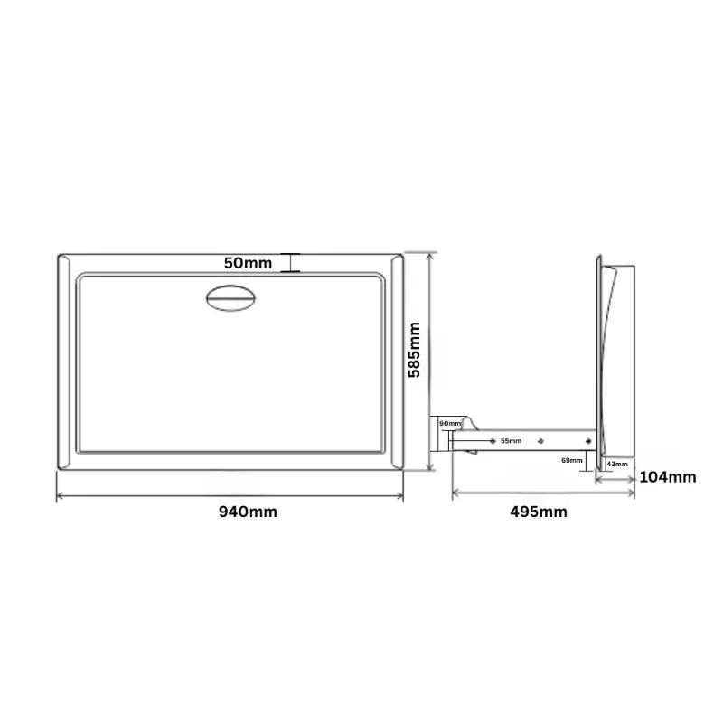 Metlam Recessed Baby Change Station in Stainless Steel dimensions