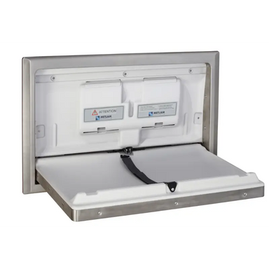Metlam Recessed Horizontal Baby Change Station in Stainless Steel side view open