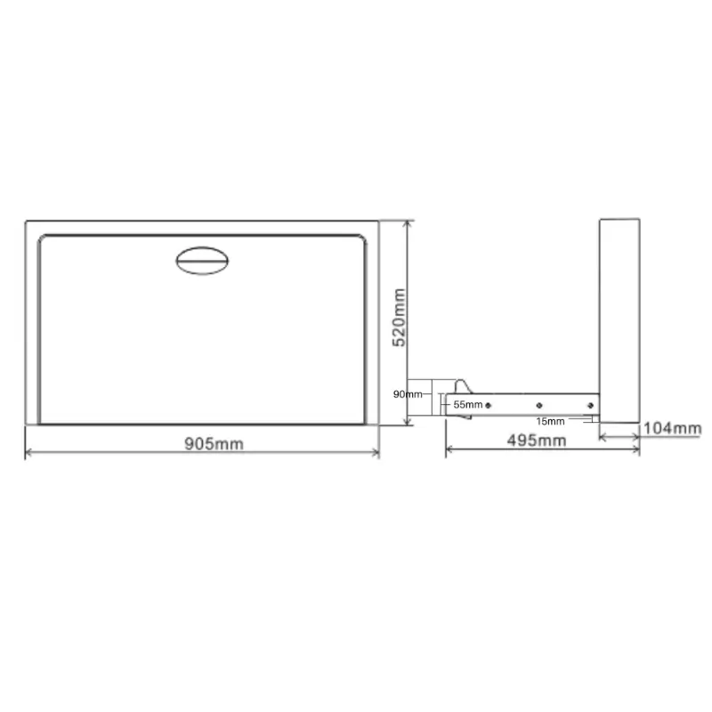 Metlam Surface Mounted Horizontal Baby Change Station in Stainless Steel Australia Dimensions