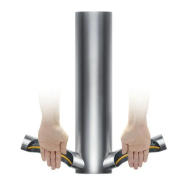 Dyson Airblade 9kJ hand dryer drying hands in a commercial washroom