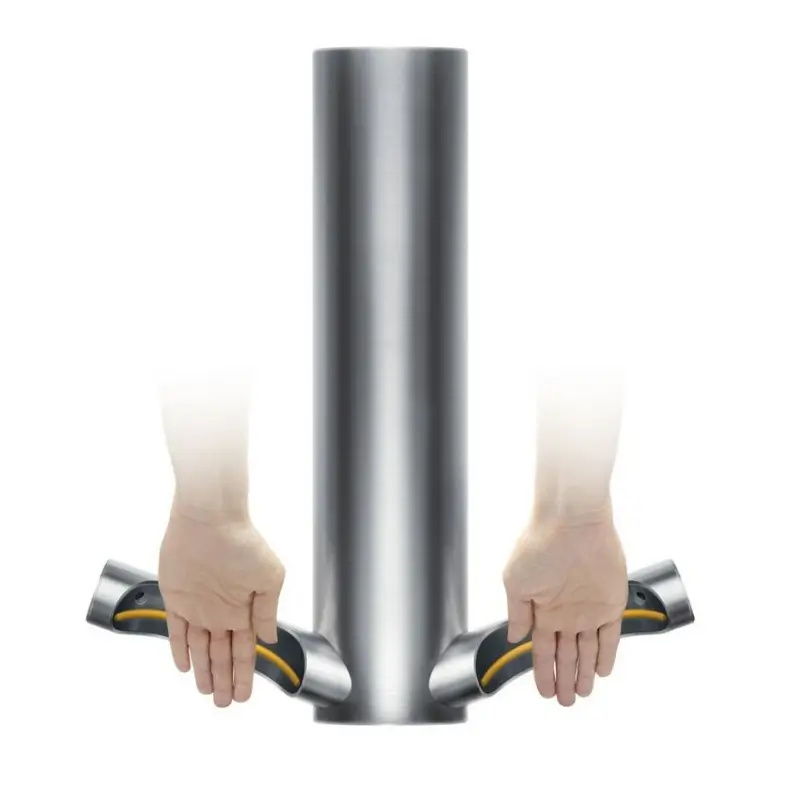 Dyson Airblade 9kJ hand dryer drying hands in a commercial washroom