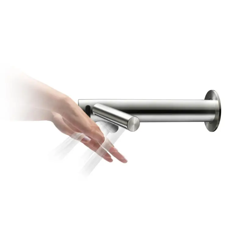 Dyson Airblade Wash+Dry drying hands at the sink using fast air flow